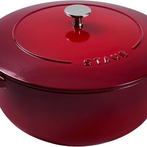 Staub Cast Iron Essential French Oven, Dutch Oven, 5-quart, serves 5-6, Made in France - Cherry