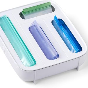 StoraBag Drawer Food Bags Dispenser, 4-Slot, Plastic Sandwich Bag Organizer for Kitchen Storage, White